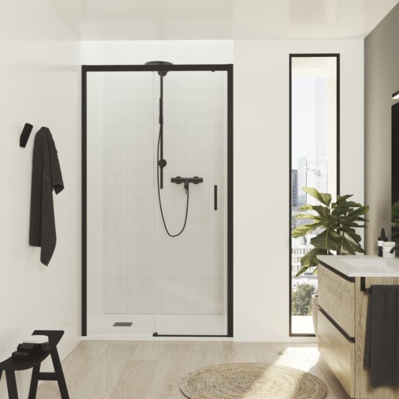 Mampara Frontal - Perfilaría Negra - 1 Puerta + 1 Fijo - F1 Mampara Frontal - Perfilaría Negra - 1 Puerta + 1 Fijo - F1