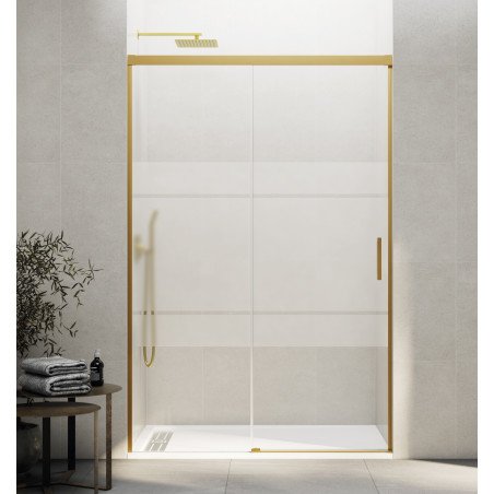 Mampara Frontal - Perfilaría Oro - 1 Puerta + 1 Fijo - Basic